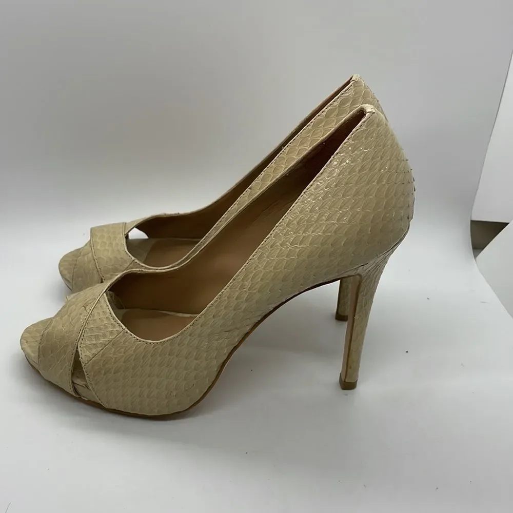Ann Taylor Cream Textured Peep-Toe Heels
